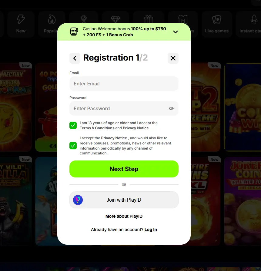 Spinit Casino – registrace nového účtu krok za krokem